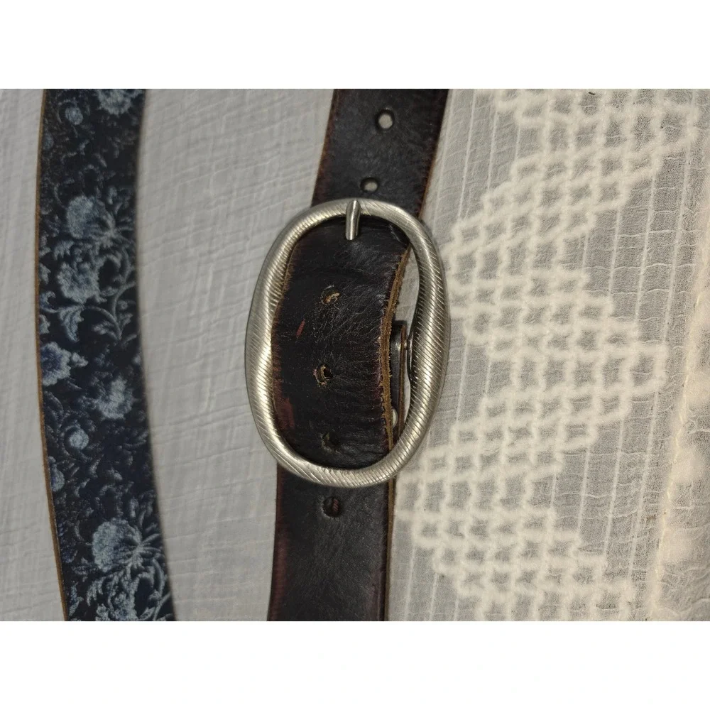 Robert Graham Mens Reversible Leather Belt Brown Blue Floral Silver Buckle 38